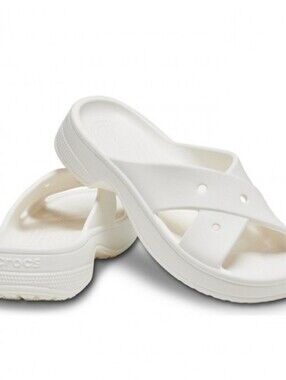 Crocs Cross Strap Slide Sandals- White